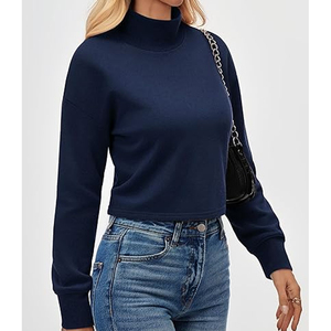 Women Navy Blue High Neck Long Sleeve Casual Pullover <b>Sweatshirt</b> Winter Wholesale Apparel 2026 Front <b>Embroidery</b> - Product Image 3