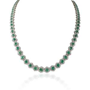 18K Gold Round Emerald & Diamond Wedding Choker Necklace with Snake Chain - Product Image 2
