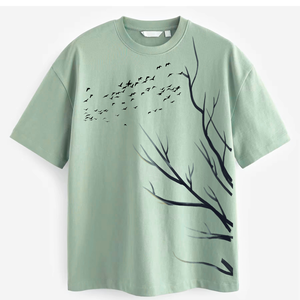 Light Blue Men's T-Shirt Short Sleeve O-Neck Letter Pattern Casual 100% Cotton jersey Fabric Loose Fit Anti-Wrinkle Breathable - Product Image 5