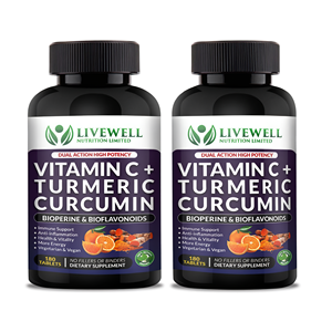 Livewell Vitamine C Curcuma Curcumine Biopérine 180 Comprimés Lot de Deux Soutien Immunitaire - Product Image 2