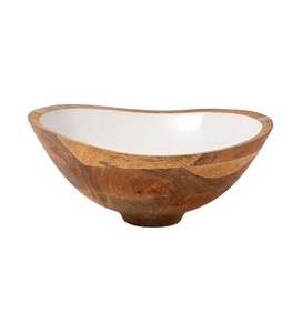 Cuenco de esmalte de madera de mango hecho a mano, utensilios de cocina rústicos duraderos para servir ensalada, fruta o Plato decorativo - Product Image 1