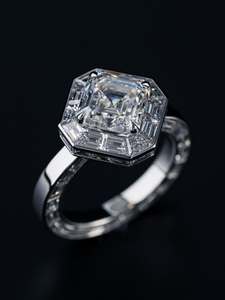 Anillo de Compromiso y Boda de Plata de Ley 925, Chapado en Oro, con Moissanita de 13x13 mm, 12 ct, Corte Asscher, D VVS1 - Product Image 6