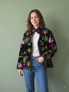 <b>Women</b>’s Black Velvet Sujani <b>Embroidered</b> <b>Jacket</b> – Colorful Floral Handcrafted Boho <b>Jacket</b> | Morvi Fab 2026 New Collection - Product Image 2