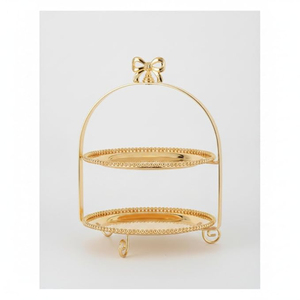 Superbe support à gâteau en métal à 2 niveaux avec poignée, présentoir à desserts pour mariage, fête, anniversaire, support à cupcakes en promotion - Product Image 2