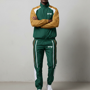 Men's Color Block Track Suit Set 100% Cotton Breathable Green Yellow Sporty <b>Jogger</b> Pants <b>White</b> Stripe Hooded Zip Jacket Winter - Product Image 1