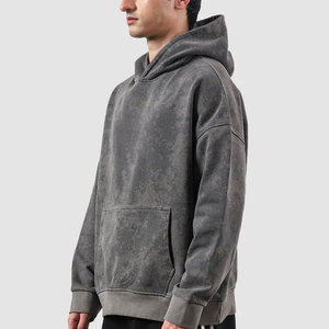 Sudadera con capucha oversize para hombre, lavado ácido, talla grande, 500 g/m², forro polar de alta calidad, antipilling, ribete inferior, hombros caídos, estilo urbano. - Product Image 3