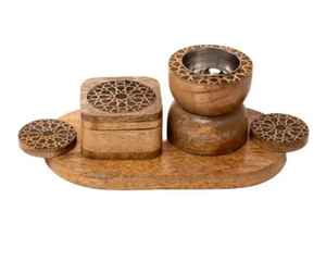 Brûleur d'encens artisanal élégant en bois et métal, porte-encens design durable, brûleur de Bakhoor tendance à prix réduit - Product Image 6