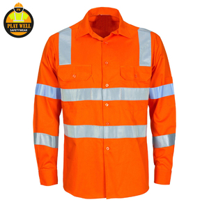Cotton Construction Sun Protective Long Sleeve High Vis Workwear Shirts Custom Logo Reflective Safety Men Work Shirt - Product Image 3