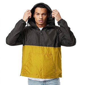 Chaqueta Cortavientos con Capucha para Hombre, Diseño Color Block, Media Cremallera, Informal, para Otoño, Poliéster, Corte Regular, con Bolsillos - Product Image 3