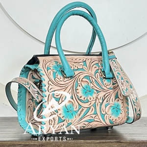 Nuevo Bolso de Mano de Cuero Vacuno Genuino Hecho a Mano, Estilo Vintage, de Alta Calidad, con Diseño Floral Mediano, Perfecto para Mujeres, para Fin de Semana - Product Image 1