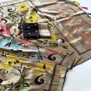 Sari VASTRA COTTAGE en viscose de tissu Jamdani pur avec bordure Paithani Minakari à tissage Zari complet, richement orné de franges Pallu et de blouse - Product Image 4