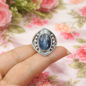 925 Sterling Silver Blue Kyanite Statement <b>Ring</b> for Women Vintage <b>Boho</b> Gemstone Rose Gold & Yellow Gold Plated Handmade Jewelry - Product Image 5