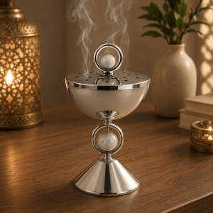 Brûleur d'encens arabe artisanal en laiton, Mabkhara en métal, encensoir de luxe pour Oud et charbon, décoration islamique, décoration festive pour Ramadan et Aïd - Product Image 1