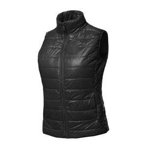 Veste matelassée noire en PU pour femme, col montant, fermeture éclair, coupe-vent, ajustée, style décontracté, couleur unie, pour l'hiver - Product Image 2