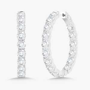 Round Cut Lab Grown Diamond Large Solitaire <b>Hoop</b> <b>Earrings</b> Shared Prong Inside Out Huggies Bulk Order 14k <b>Solid</b> Gold Wholesale - Product Image 3