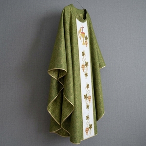 Chasuble gothique en damassé vert de qualité supérieure, brodée de vigne et de blé, pour le service religieux, vêtement liturgique catholique pour prêtre, robe de clergé pour la messe - Product Image 2