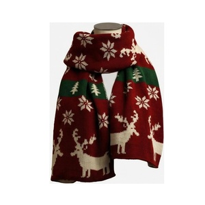 Christmas Reindeer Snowflake Knit <b>Scarf</b> <b>Red</b> Green Unisex Winter Warm Long Casual <b>Scarf</b> - Product Image 1