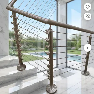 Barandilla Moderna de Acero Inoxidable para Escaleras con Cables Horizontales, Postes Pulidos y Pasamanos para Diseño de Seguridad en Escaleras Interiores - Product Image 1