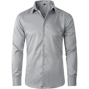 Chemises habillées décontractées pour hommes coupe ajustée 2026, en tissu satiné infroissable, idéales pour mariages et soirées, service OEM - Product Image 2
