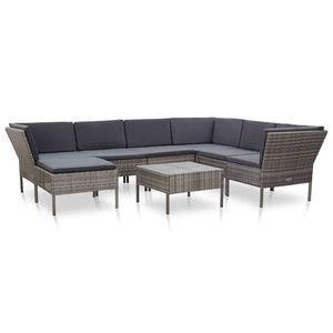 Ensemble de salon de jardin en polyrotin gris, 8 pièces, avec coussins, mobilier d'extérieur, design moderne, style contemporain, sièges pour 8 personnes - Product Image 1