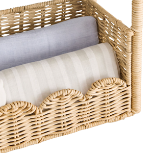Eco-Friendly Handwoven Rattan Tiered Diaper Caddy, Scalloped Stacked Organizer <b>Basket</b> For Nursery Vietnam Factory Wholesale - Product Image 3