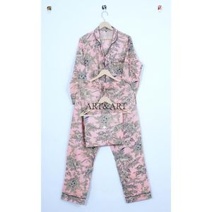 ชุดนอนผ้าฝ้ายพิมพ์ลายดอกไม้ ระบายอากาศได้ดี สไตล์ลำลองสำหรับฤดูใบไม้ร่วง ชุดเซ็ต 2 ชิ้น เอวยางยืด สำหรับผู้หญิง มีทุกขนาด - Product Image 5