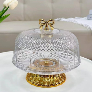 Glam Golden Brass <b>Cake</b> Platter With Glass Dome <b>Cover</b> Round Dessert Display <b>Stand</b> For Birthday Wedding Parties Supply - Product Image 3