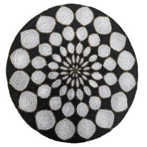Irregular Bohemian Fabric Durable Table <b>Mat</b> Handmade Black White Geometric Design 400mm - Product Image 5
