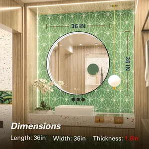 Modern Circular Glass Wall Mirror With <b>LED</b> <b>Light</b> For Bathroom Decor Abstract Geometric Design - Product Image 3
