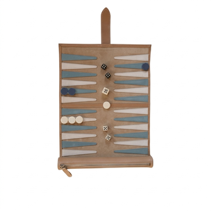 Ensemble de backgammon de luxe portable en cuir PU, personnalisable OEM, pliable pour le voyage, avec poche zippée pour adultes - Product Image 1