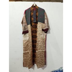 Kimono Maxi de Seda Reciclada Vintage, Vestido Tipo Bata para Mujer, Elegante, con Parches, Cuello en V, Cordón Ajustable, Transpirable, de Secado Rápido, para Verano - Product Image 5