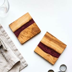 Luxury Wooden And Clear Resin <b>Coasters</b> <b>Set</b> With Natural Grain Finish For Restaurant And Home Decoration - Product Image 2