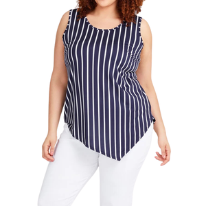 Débardeur pour femmes grandes tailles, tissu jersey, col rond uni, extensible, sans manches, ourlet asymétrique, lavage en machine - Product Image 4