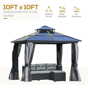 10 X 10 Hardtop Polycarbonate <b>Canopy</b> & Gazebo with Double <b>Roof</b> Aluminum Frame Permanent Pavilion Outdoor Netting Quality Pergola - Product Image 4