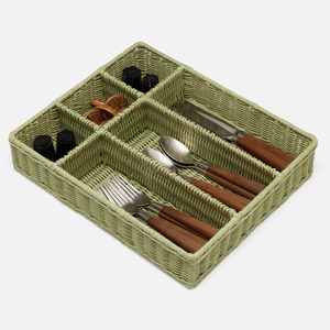 Rattan <b>kitchen</b> drawer <b>tray</b> for cutlery organizer hand woven section <b>trays</b> silverware holder - Product Image 2