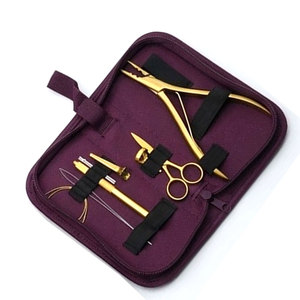 Kit d'outils professionnels pour extensions de cheveux de salon avec outils de pose en acier inoxydable, étui de transport, ciseaux, pinces, crochet et boucle - Product Image 3