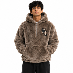 Quarter Zip Custom Embroidered Logo Men's Hoodies Sherpa Fleece Pullover Front Pocket Relaxed Streetwear Casual Winter Wear USA - Product Image 1