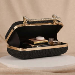 Bolso de Mano Elegante de Tela Negra Brillante para Mujer, Ideal para Fiestas, Bodas y Eventos Festivos - Product Image 3