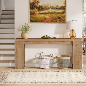 Console en bois massif avec base en chêne, design scandinave moderne, meuble de rangement pour entrée et salon - Product Image 4