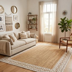 Alfombra Bohemia de Yute Rectangular con Patrón Geométrico, Tejido Plano, Base Antideslizante de Goma, para Sala de Estar, Fácil de Limpiar, Delgada - Product Image 3