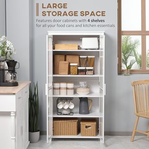 Dispensa da Cucina Bianca a 5 Ripiani con Porte in Vetro e Ripiani Regolabili per Sala da Pranzo e Cucina - Product Image 4