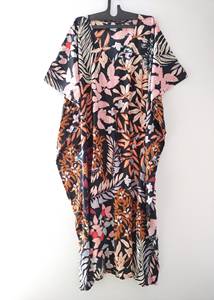 Robe Kaftan Vintage en Coton Lavable pour Femme, Longueur Genou, Motif Floral en Dentelle – Douce, Respirante, Coupe Ample, Style A-Line, Idéale pour l'Été et le Quotidien - Product Image 3