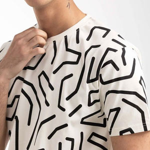 Camiseta para hombre con estampado abstracto, blanca y negra, con patrón geométrico, manga corta, transpirable, de algodón, con logo personalizado, ropa casual, suministro al por mayor. - Product Image 6