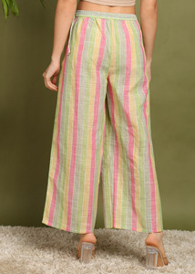 Pantalon palazzo rayé en coton artisanal pour femme, élégant, taille élastique, léger et respirant, idéal pour l'été - Product Image 6