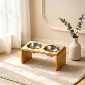 Support surélevé en bambou massif pour gamelles de chien et de chat, support surélevé pour bols de nourriture et d'eau pour animaux de compagnie - Product Image 1