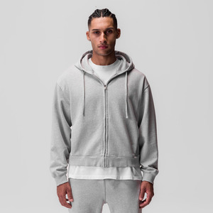 OEM Heather Grey Oversized Crop Breathable 100% Cotton Hoodies Men Heavyweight 480GSM French Terry Unisex Custom Logo - Product Image 1