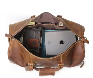 Bolsa de Viaje de Cuero Genuino a la Moda con Compartimento para Zapatos, Bolsa de Fin de Semana para Negocios de Gran Capacidad - Product Image 3