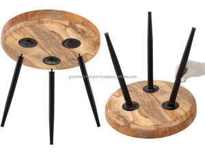 Mesa Auxiliar Redonda de Madera con Bandeja Superior, Mesa de Centro Moderna de Madera y Metal, Mesa Auxiliar de Café con Bandeja de Madera Maciza, Mesa Redonda Minimalista para Servir - Product Image 5