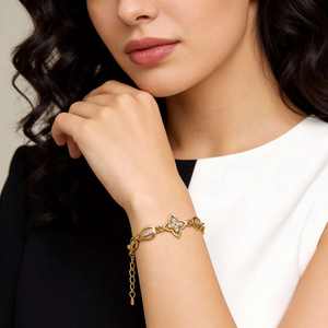 Pulsera de Latón con Baño de Oro de 14K, 18K, 24K al por Mayor, Diseño Floral, Joyería de Moda, Eslabones Ovalados con Brillantes Piedras de Circonita Cúbica - Product Image 2