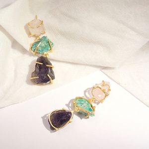 Pendientes de Gota de Latón Chapado en Oro Hechos a Mano con Múltiples Piedras Preciosas en Bruto para Mujer - Product Image 2